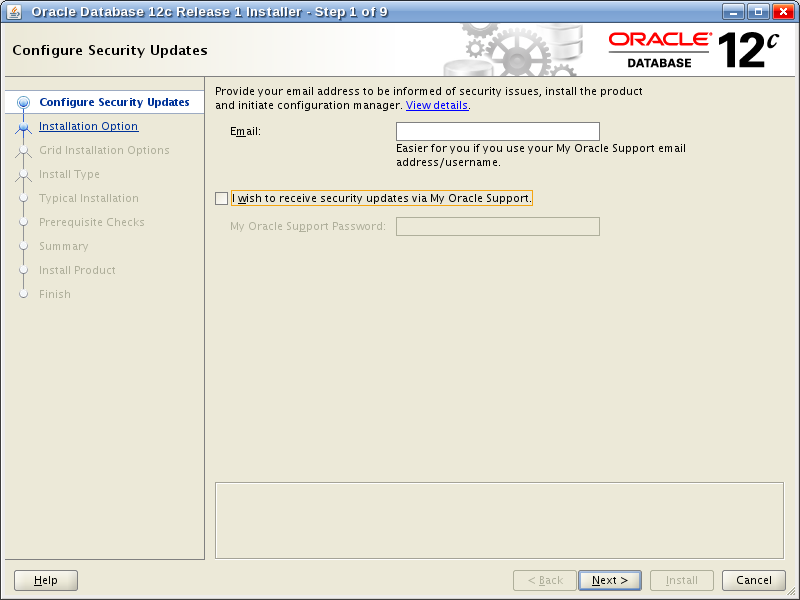 Oracle Database 12c Release 1 Installer - Step 1